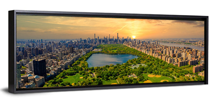 Central Park Reservoir at Dusk Wall Art as a framed canvas