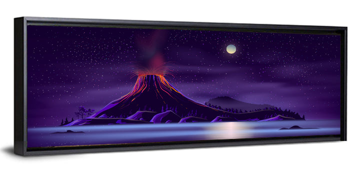 Erupting Volcano Nightscape Wall Art as a framed canvas