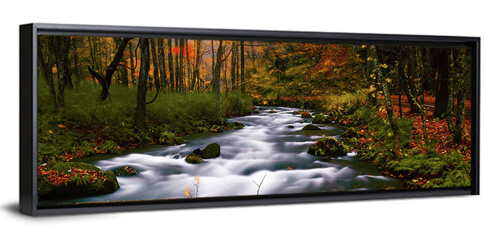 Autumn Forest Stream Wall Art as a framed canvas