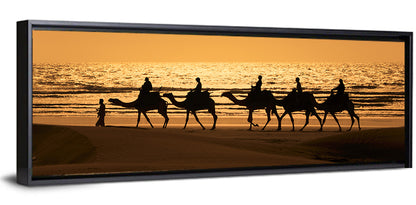 Camel Caravan Silhouette on Wet Sand Wall Art
