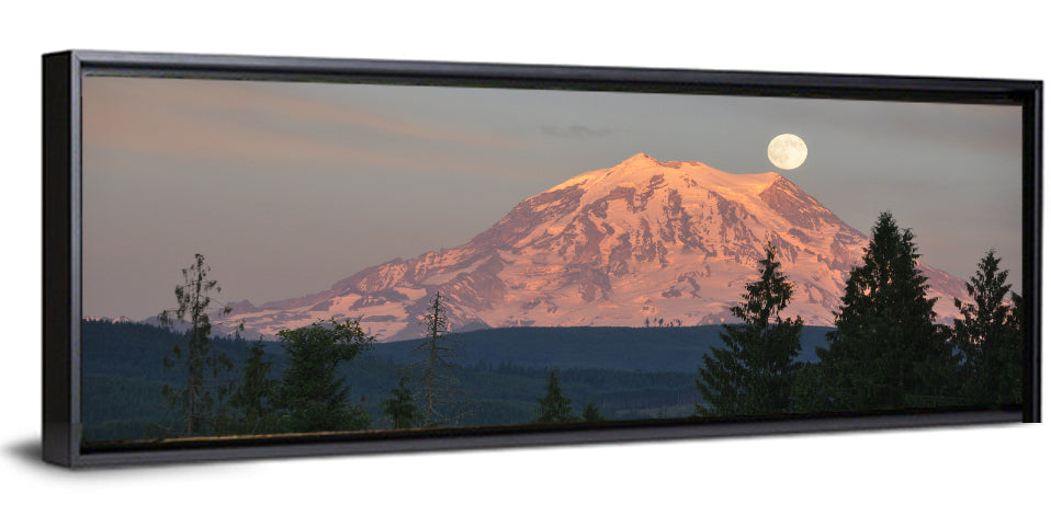 Mount Rainier Alpenglow with Full Moon Wall Art
