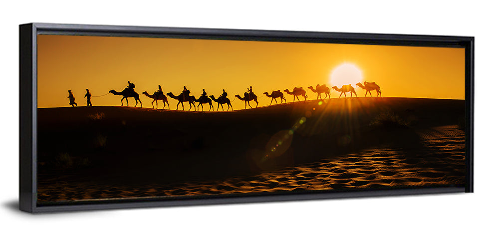 Camel Caravan Silhouette at Golden Sunset Wall Art