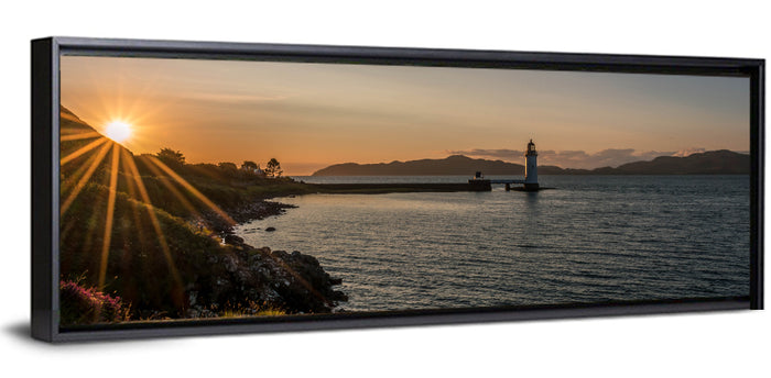 Dunollie Lighthouse Golden Hour Wall Art as a framed canvas