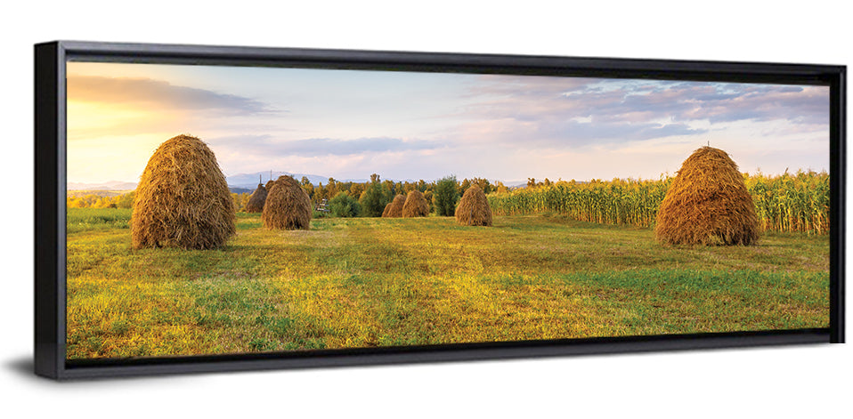 Haystacks at Sunset Fieldscape Wall Art