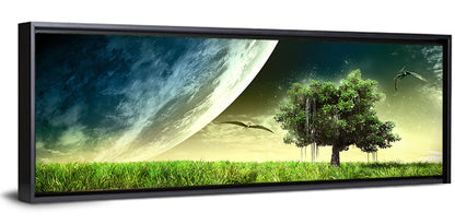 Alien Meadow Under a Giant Planet Wall Art