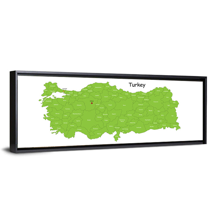 Turkey Map with Province Labels Wall Art as a framed canvas