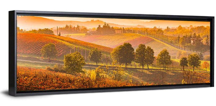 Golden Hour Vineyard Hills Wall Art as a framed canvas