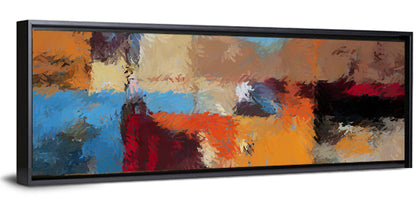 Patchwork Leaves in Blue and Orange Wall Art