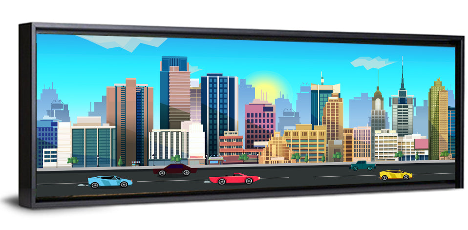 Geometric City Skyline with Sun Flare Wall Art