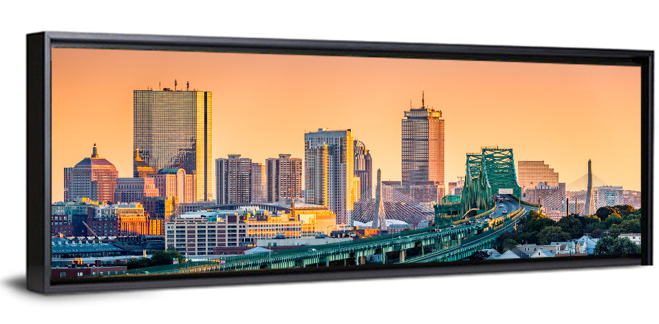 Tobin Bridge to Boston Skyline at Golden Hour Wall Art