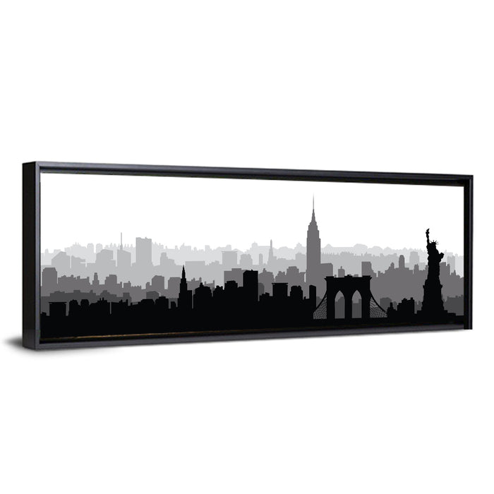 New York Skyline Silhouette Wall Art as a framed canvas