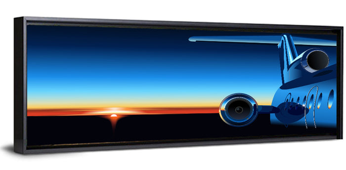 Private Jet Sunrise Wall Art as a framed canvas