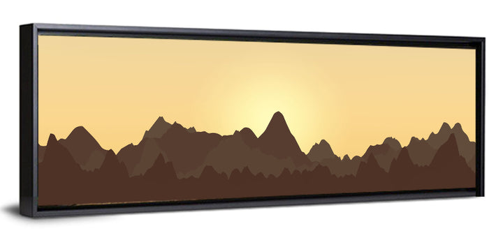 Sunset Mountain Silhouettes Wall Art as a framed canvas