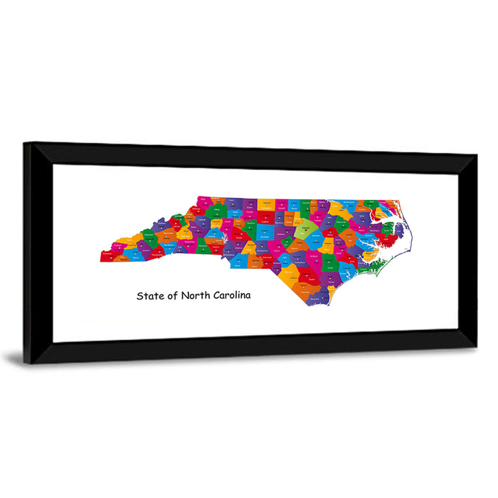 Colorful North Carolina Map Wall Art as a framed print