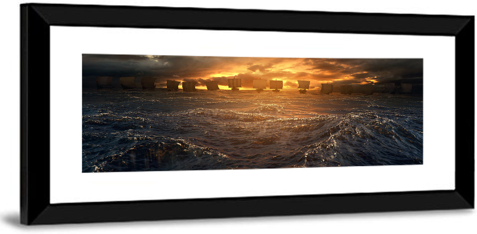 Viking Longships at Sunset Wall Art