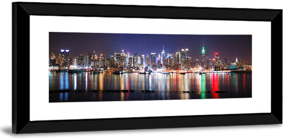 New York Skyline Mirror Reflection at Night Wall Art