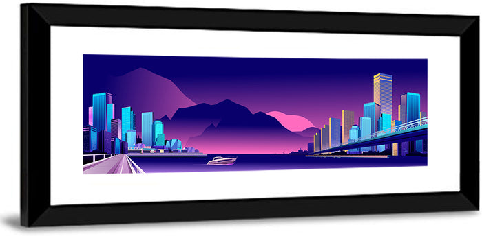 Purple Harbor Skyline Wall Art as a framed print