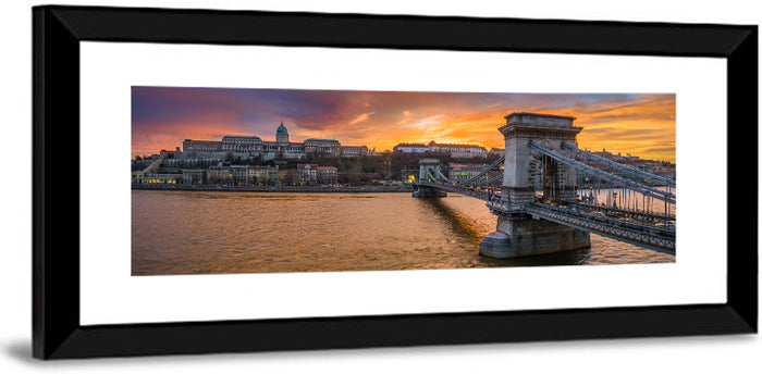 Budapest Chain Bridge at Golden Dusk Wall Art as a framed print
