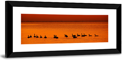 Geese Silhouettes at Orange Sunset Wall Art