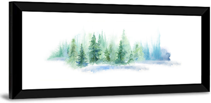 Misty Pine Forest Watercolor Wall Art as a framed print