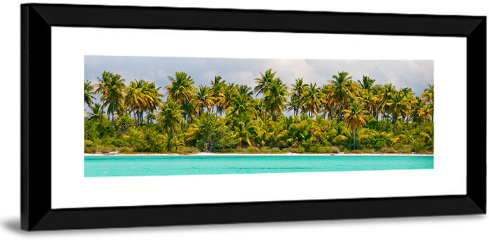 Turquoise Lagoon Palm Tree Beach Wall Art as a framed print