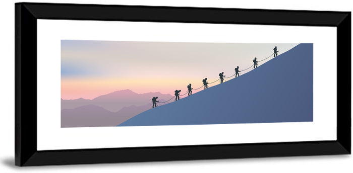 Eight Mountaineers at Dawn Wall Art as a framed print