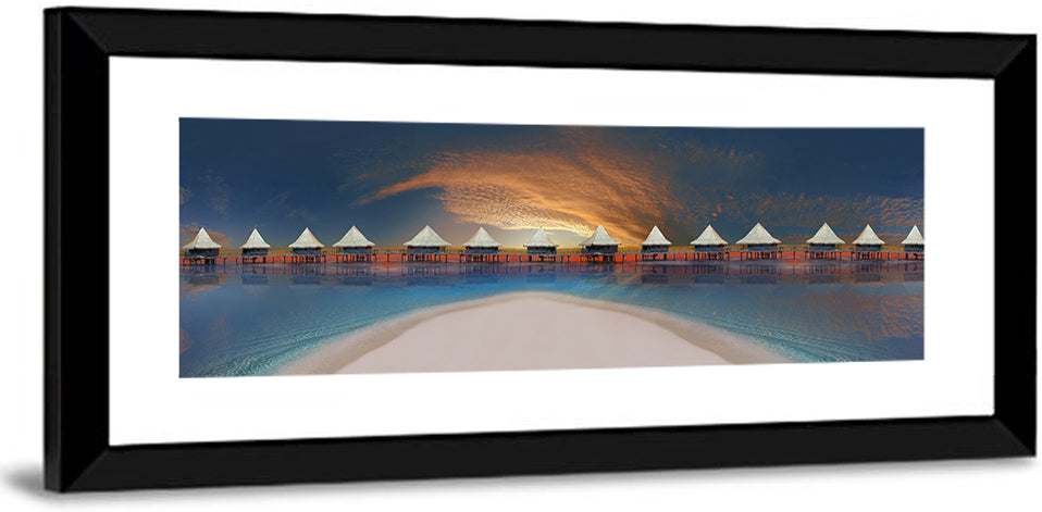 Overwater Bungalows at Golden Dusk Wall Art