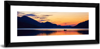 Lake Fuschl Sunset with Boat Wall Art