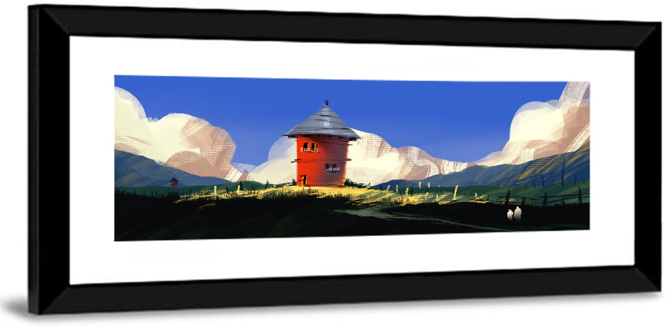 Red Tower in Meadow Wall Art