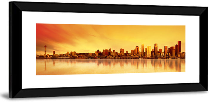 Seattle Skyline in Golden Hour Wall Art as a framed print