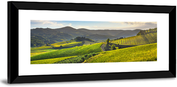 Sunlit Chianti Vineyard Wall Art as a framed print