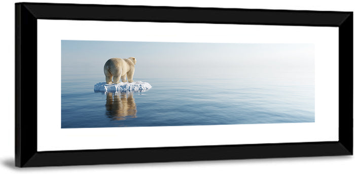 Lone Polar Bear on Ice Floe Wall Art as a framed print