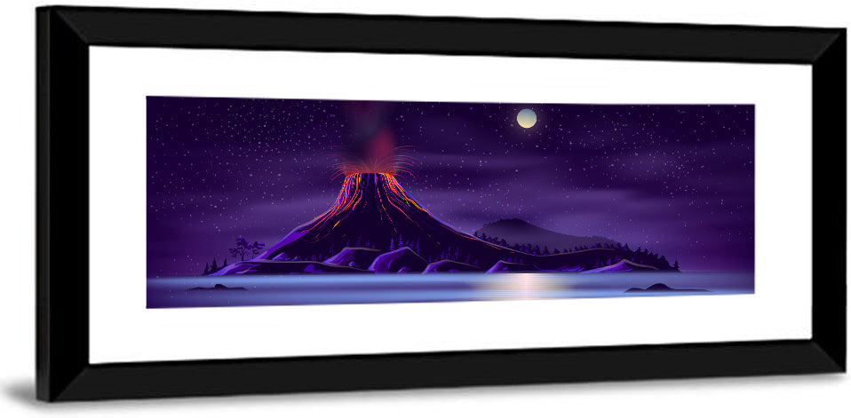 Erupting Volcano Nightscape Wall Art