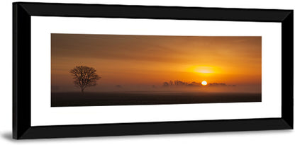 Misty Farmland Sunrise Wall Art