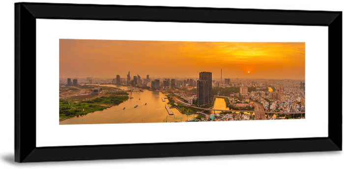 Landmark 81 Golden Hour Skyline Wall Art as a framed print