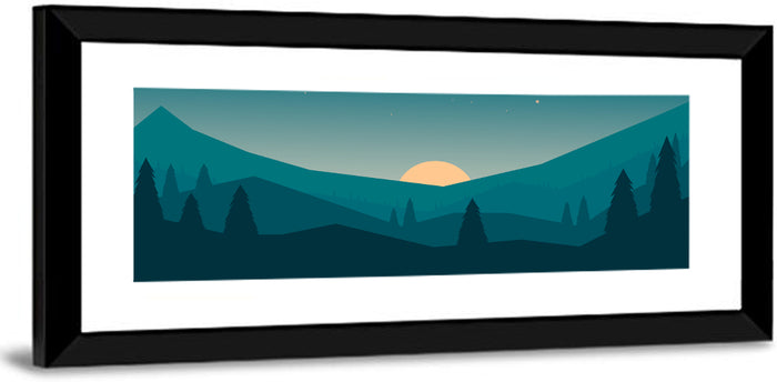 Black Forest Sunset Illustration Wall Art as a framed print