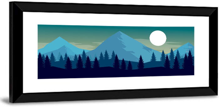 Moonlit Snowy Mountain Forest Wall Art as a framed print