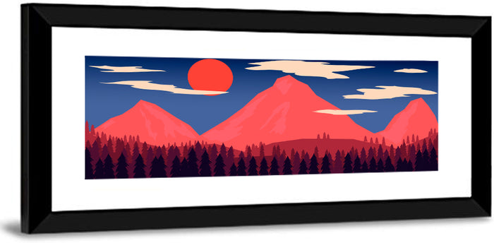 Crimson Sun Over Blue Mountains Wall Art as a framed print
