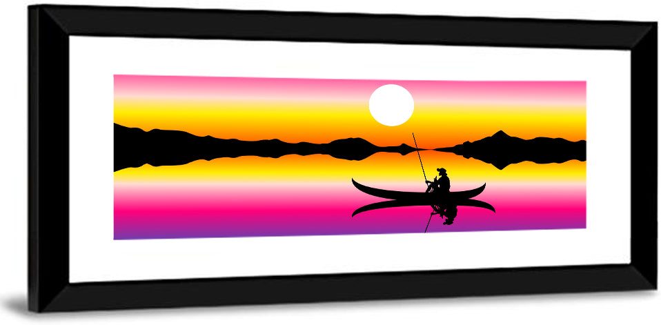 Fisherman Boat in Lake Wall Art