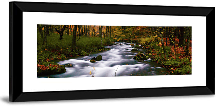 Autumn Forest Stream Wall Art as a framed print