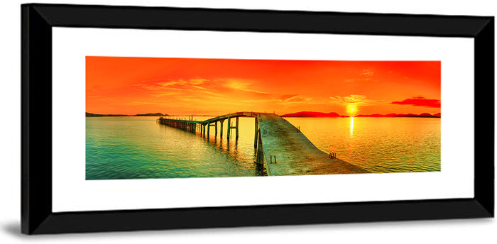 Sea Pier Sunset Wall Art as a framed print