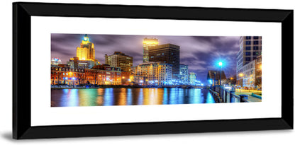 Providence River Night Skyline Wall Art