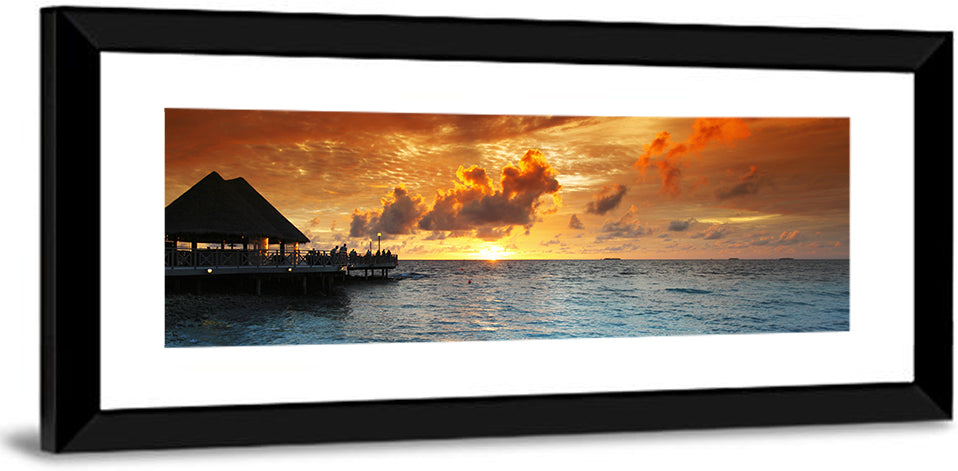 Overwater Bungalow Sunset Pier Wall Art