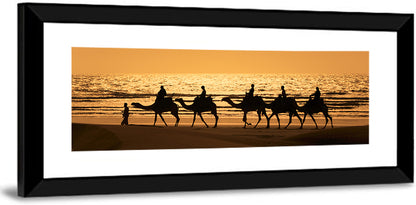 Camel Caravan Silhouette on Wet Sand Wall Art