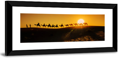 Camel Caravan Silhouette at Golden Sunset Wall Art
