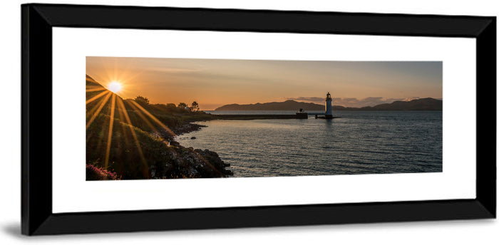 Dunollie Lighthouse Golden Hour Wall Art as a framed print