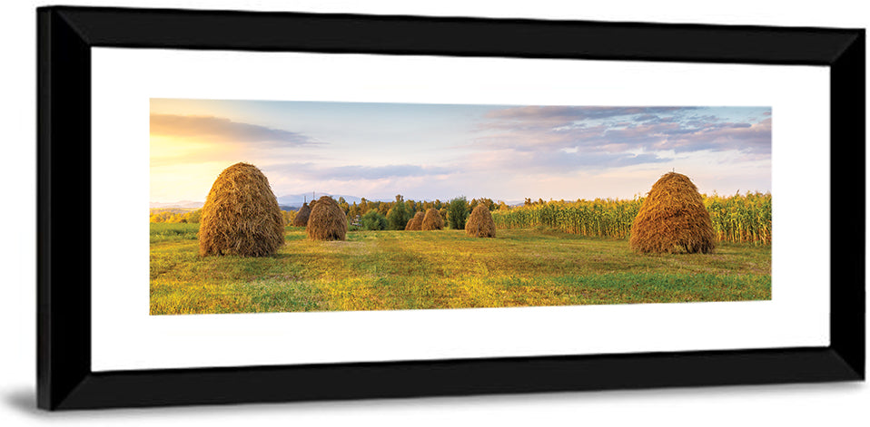 Haystacks at Sunset Fieldscape Wall Art
