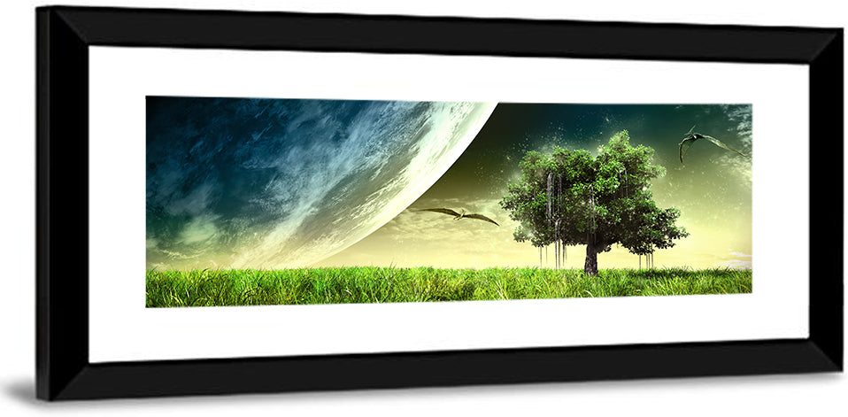 Alien Meadow Under a Giant Planet Wall Art