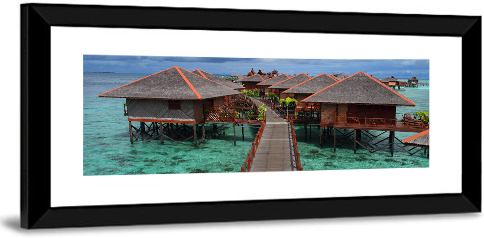 Overwater Bungalows Boardwalk Over Turquoise Sea Wall Art