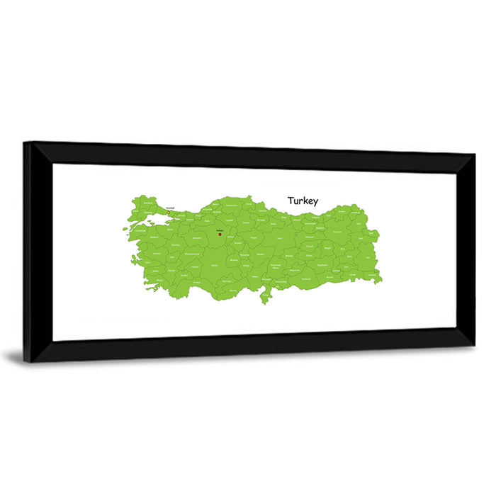 Turkey Map with Province Labels Wall Art as a framed print